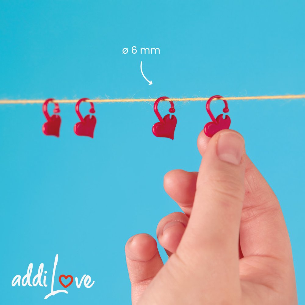 addiLove Stitch Markers - Set of 6 Heart-Shaped Markers for Knitting