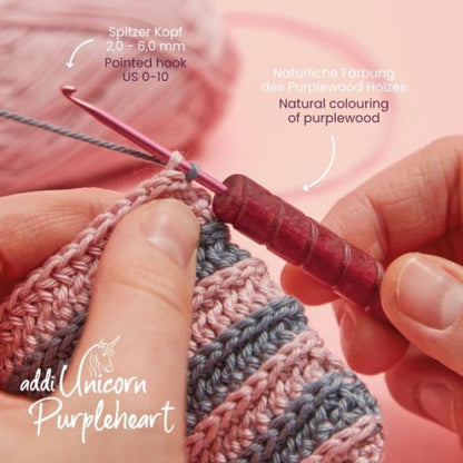 addiUnicorn Purpleheart Wollhäkelnadel/ Purpleheart crochet hook / 16cm/ 2,0mm