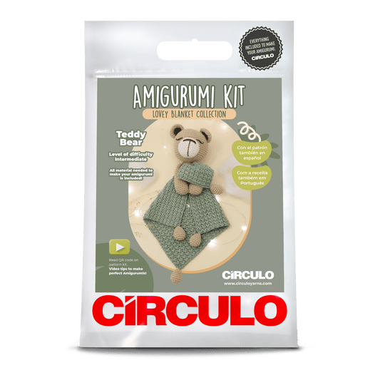 Circulo Amigurumi Crochet Kit - Lovey Blanket - All Included, Easy Instructions - Crochet Set for Intermediate - Animal Crochet Kit, Premium Amigurumi Yarn for Crocheting - Bear - Leo Hobby