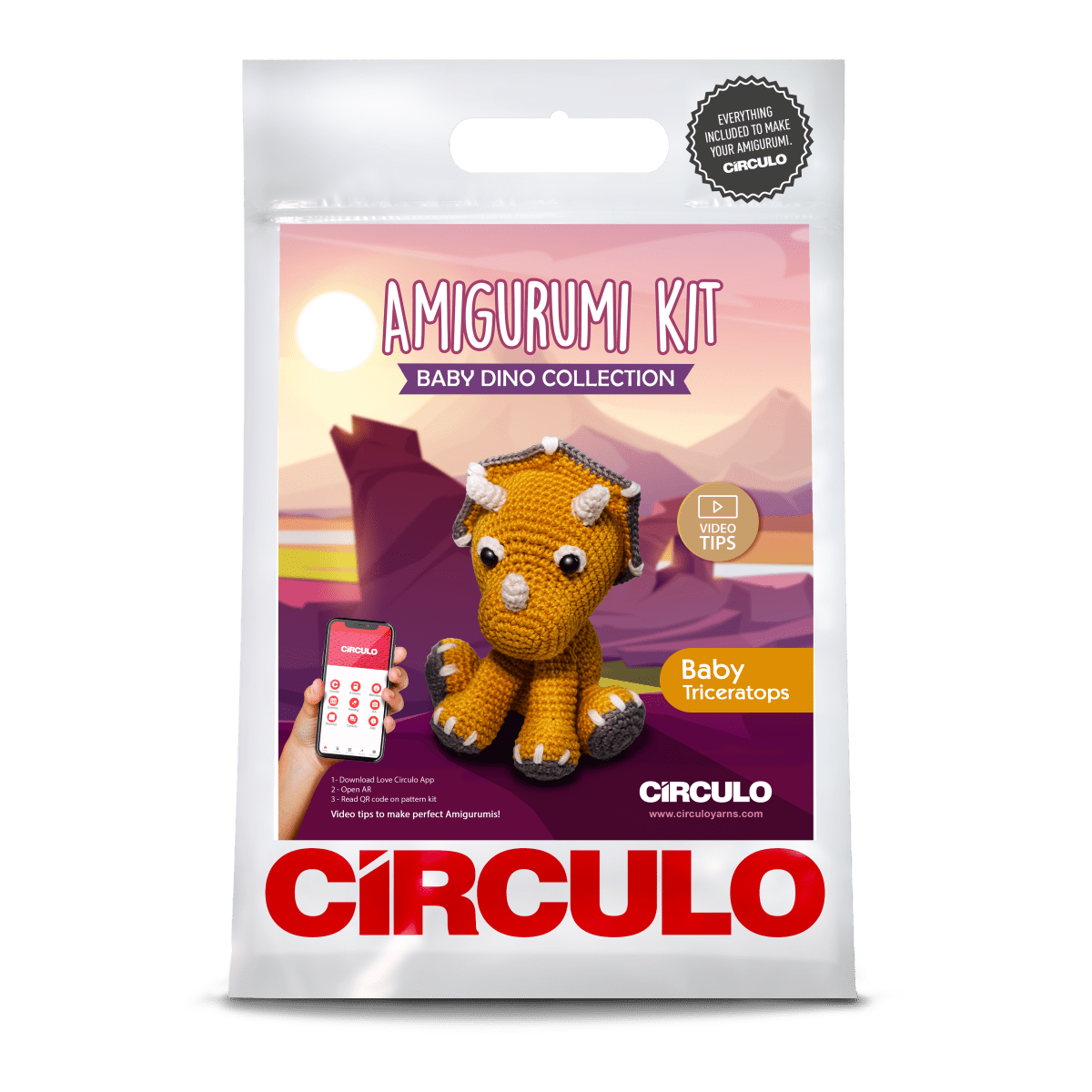 Circulo Amigurumi Kit Baby Dinos Collection - Crochet Kit - Triceratops