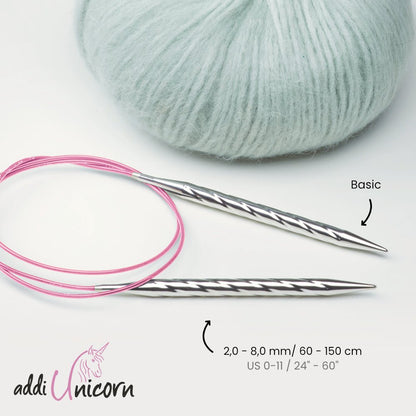 Unicorn Addi Circular Knitting Needles – Brass Tips with Pink Cable