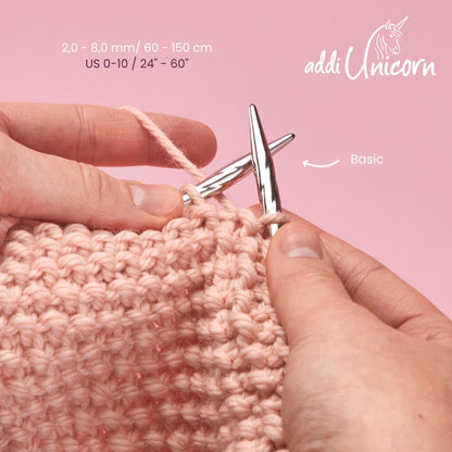 Unicorn Addi Circular Knitting Needles – Brass Tips with Pink Cable